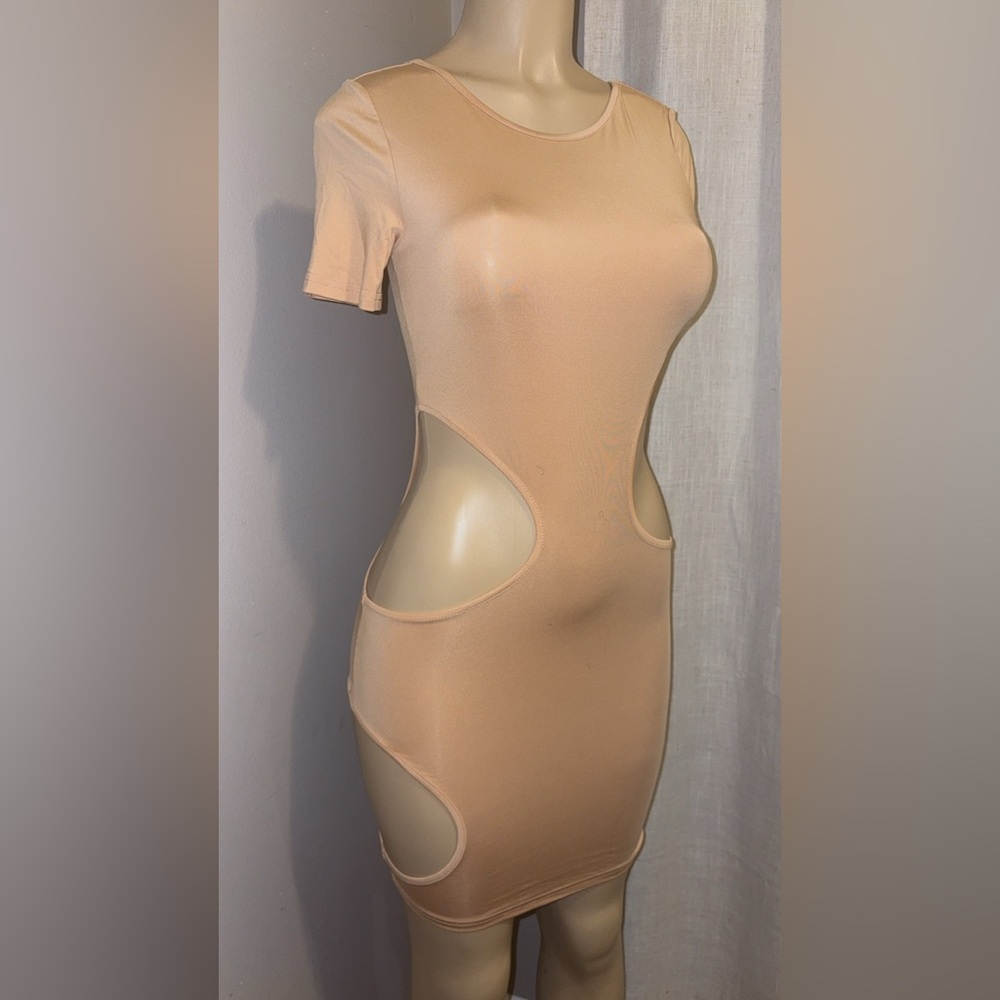 Beige Cut-Out Bodycon Dress
